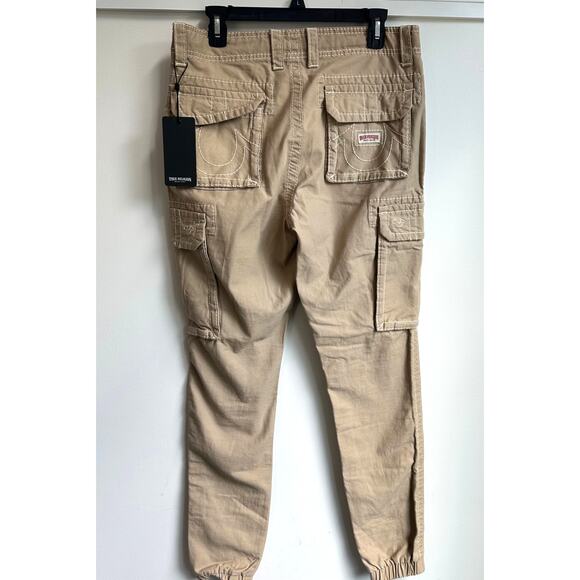 True Religion NWT Big T Cargo Jogger Tan Pants Sz 29 Y2K Utility Khaki Trendy - Picture 5 of 8